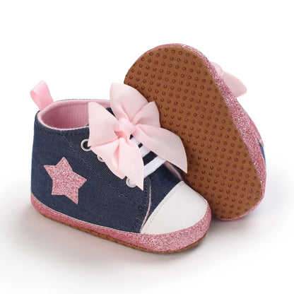 Lucky Blue Newborn Infant Toddler Boy Girl Casual Breathable Soft Cloth Bottom  Anti-slip PU Leather First Walkers Canvas Shoes