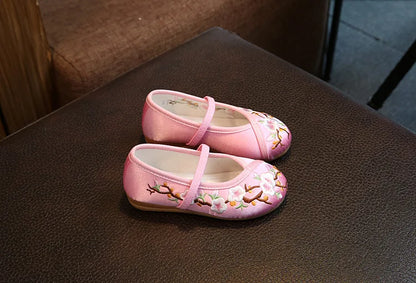 Girls Hanfu Flats Shoes Chinese Style Kids Princess Embroidery Cloth Shoes Dance Versatile Children's Ancient Dress Up Loafers