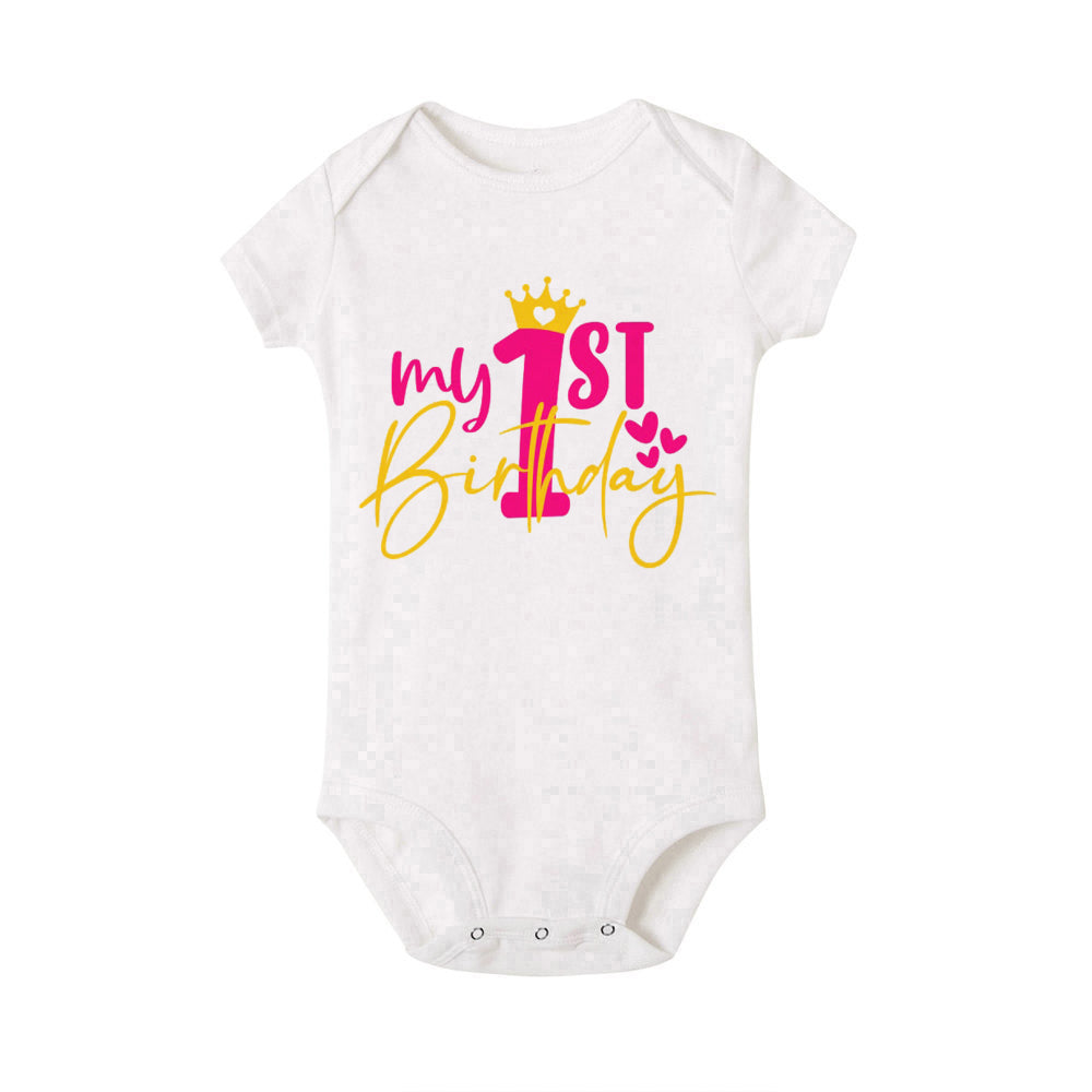 My 1st Birthday Print Baby Romper Infant Bodysuit Newborn Short Princess Sleeve Jumpsuit Baby Girl Birthday Party Outfit Clothes
