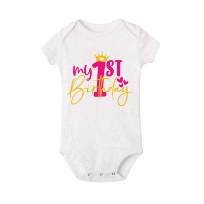 My 1st Birthday Print Baby Romper Infant Bodysuit Newborn Short Princess Sleeve Jumpsuit Baby Girl Birthday Party Outfit Clothes