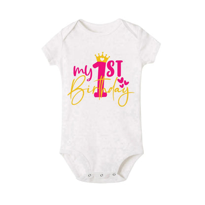My 1st Birthday Print Baby Romper Infant Bodysuit Newborn Short Princess Sleeve Jumpsuit Baby Girl Birthday Party Outfit Clothes