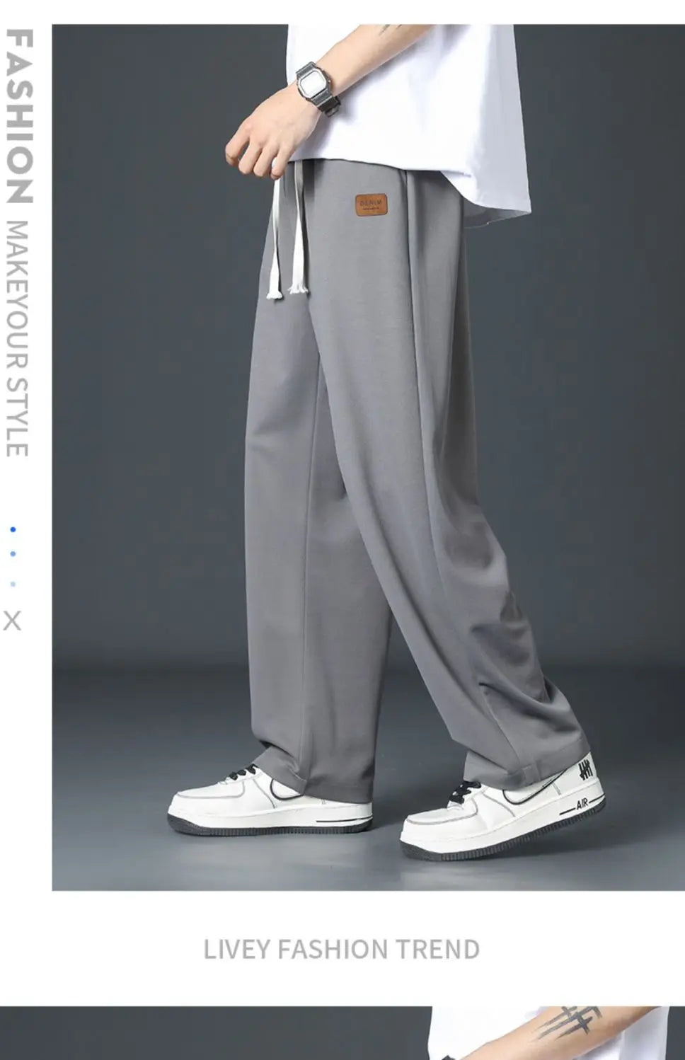 Spring Summer Men Oversize Casual Pants Fashion New Male Drawstring Elastic Waist Solid Loose Sports Wide Leg Straight Trousers