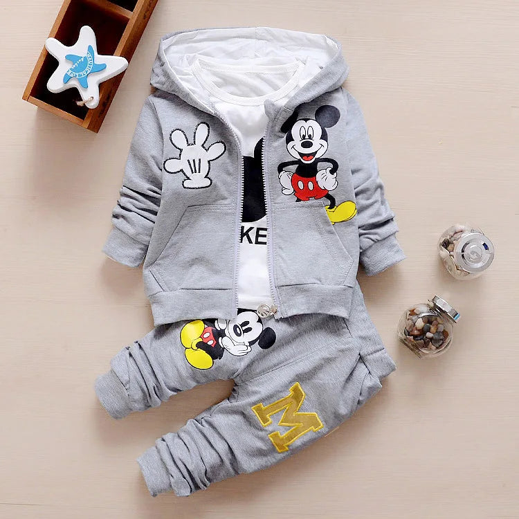 Baby Girls Boys Mickey Minnie Clothing Sets Spring Autumn Kids Outfits Hoodie +T-shirt + Pants Tracksuit Children Sport Suit