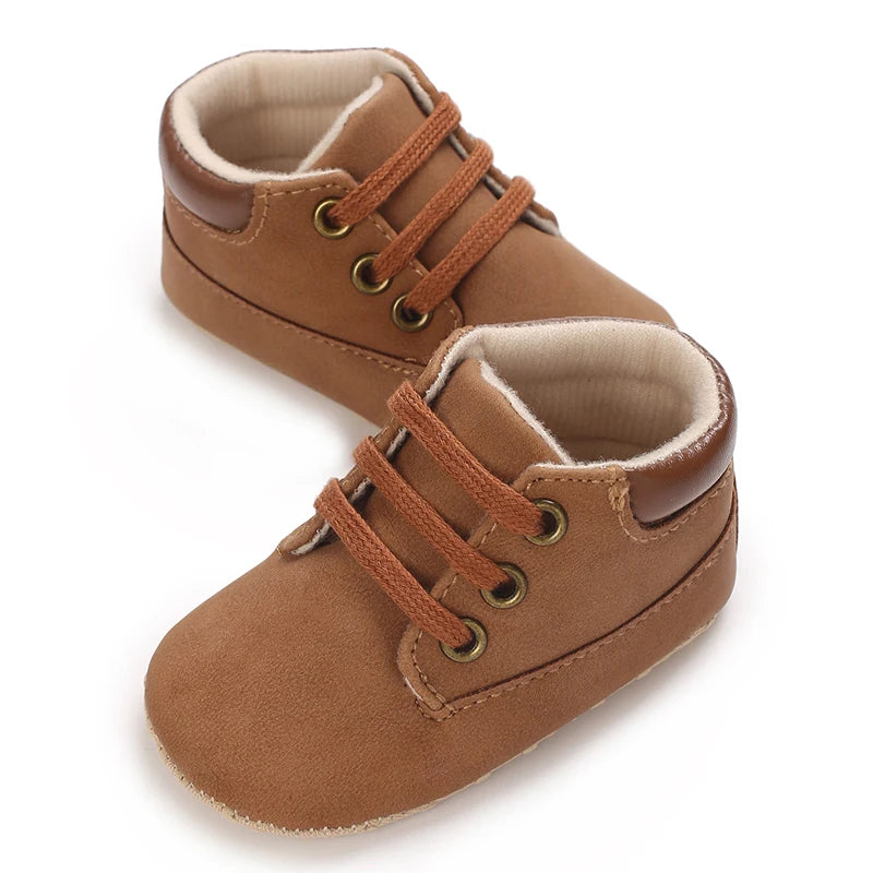 Fashionable 0-18M Boys and Girls' Shoes Classic Solid Color Leather Bottom Anti slip Preschool First Step Casual Sports Shoes