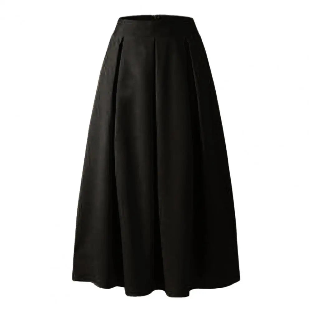 Women Spring Long Skirt Loose Ankle Length High Waist A-line Pockets Solid Color Pleated Elegant Office Lady Maxi Skirt юбка