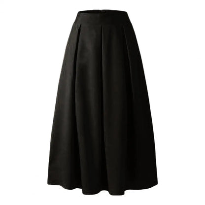 Women Spring Long Skirt Loose Ankle Length High Waist A-line Pockets Solid Color Pleated Elegant Office Lady Maxi Skirt юбка