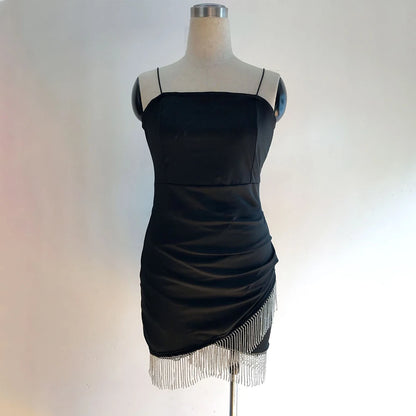 Birthday Woman Party Night Tassel Split Dress Short Sexy Dresses Summer Elegant Sleeveless Bodycon Solid Color White/Black