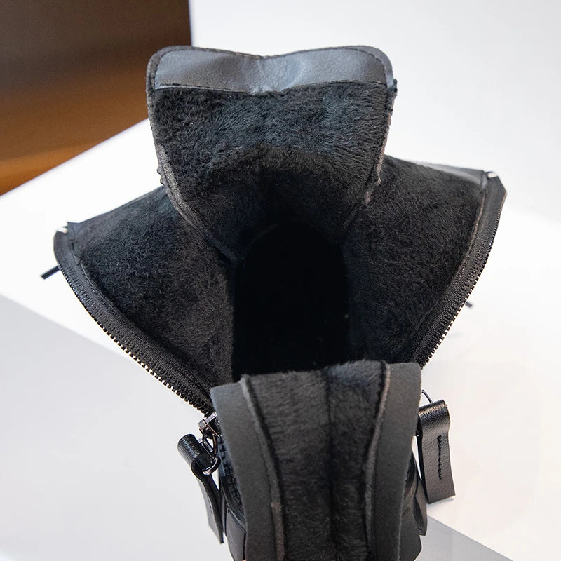 Girls Boots Simple Non-slip Back Zipper Summer Breathable Versatile Soft Autumn Winter Black Children Leather Boots 2025 New