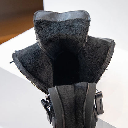 Girls Boots Simple Non-slip Back Zipper Summer Breathable Versatile Soft Autumn Winter Black Children Leather Boots 2025 New