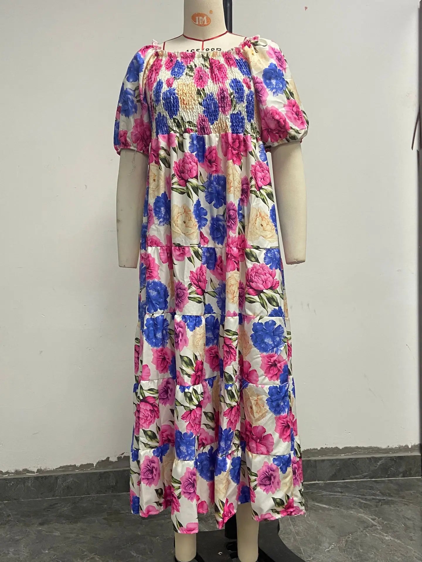 Elegant Women's Off Shoulder Midi Dress 2025 Summer Fashion dresses High Waist Flower Print Short  Sleeve Dress Robe Clothing