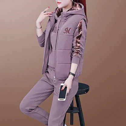 Fashion Warm Three Piece Set Women Outfit 2025 Fall Winter Thicken Tracksuit Casual Waistcoat + Hoodies + Pant Female Sweat Suit