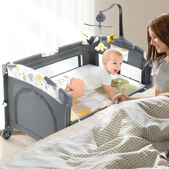 5 in 1 Baby Crib,Baby Bassinet, Bedside Cribs, Pack and Play with Bassinet and Changing Table, Portable Travel Baby Bassinet