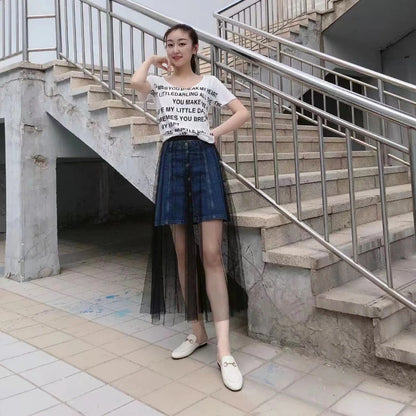 Women's Perspective Mesh Half Skirt Single Layer Long Skirt