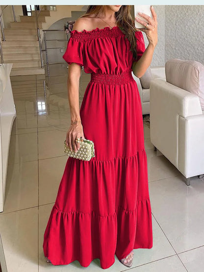 Summer Boho Red Dress Fashion Short Sleeve Beach Long Dress Casual Loose Elegant Holiday Party Dresses For Women Robe Femme 2025