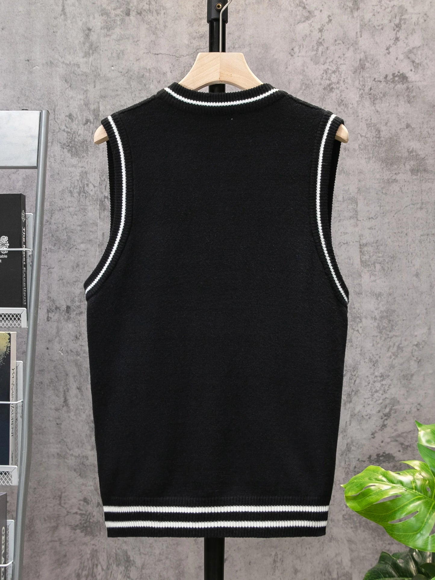 ShiSho original men's striped versatile home casual basic comfortable autumn & winter warm V-neck knitted sweater vest