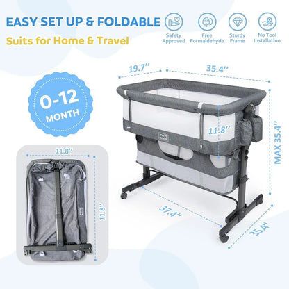 3 in 1 Baby Bassinet, Upgraded Beside Crib with 360° Highly Visible Mesh wall, Comfy Co-sleeper Bassinet with mattress, 5 Level