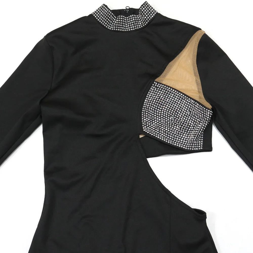 Women Sexy Rhinestone Floor Length High Slit Mermaid Party Dress