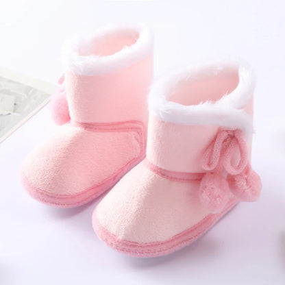 Winter Snow Baby Boots Faux Fur Warm Fluff Balls Indoor Cotton Soft Sole Infant Newborn Toddler Baby Shoes 0-18M