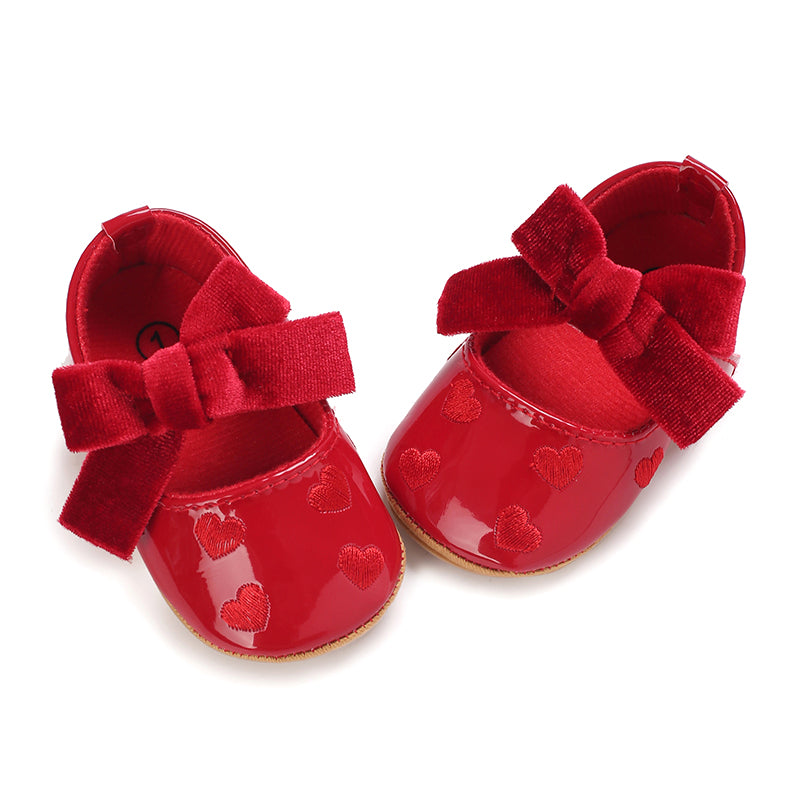 Baby Girls Cute Moccasins Heart Pattern Bowknot Soft Sole PU Leather Flats Shoes First Walkers Non-Slip Princess Shoes