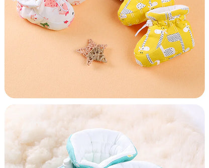 Newborn Baby Shoes for Boys Girls Winter Warm Thicken Plush Toddler Shoes Soft Sole Kids Short Booties Infant First Walker
