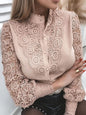 Shirts Elegant Office Ladies White Collared Lace Patchwork Hollow Out Button Up Women's Tops And Blouses 2025 Fashion New Blouse