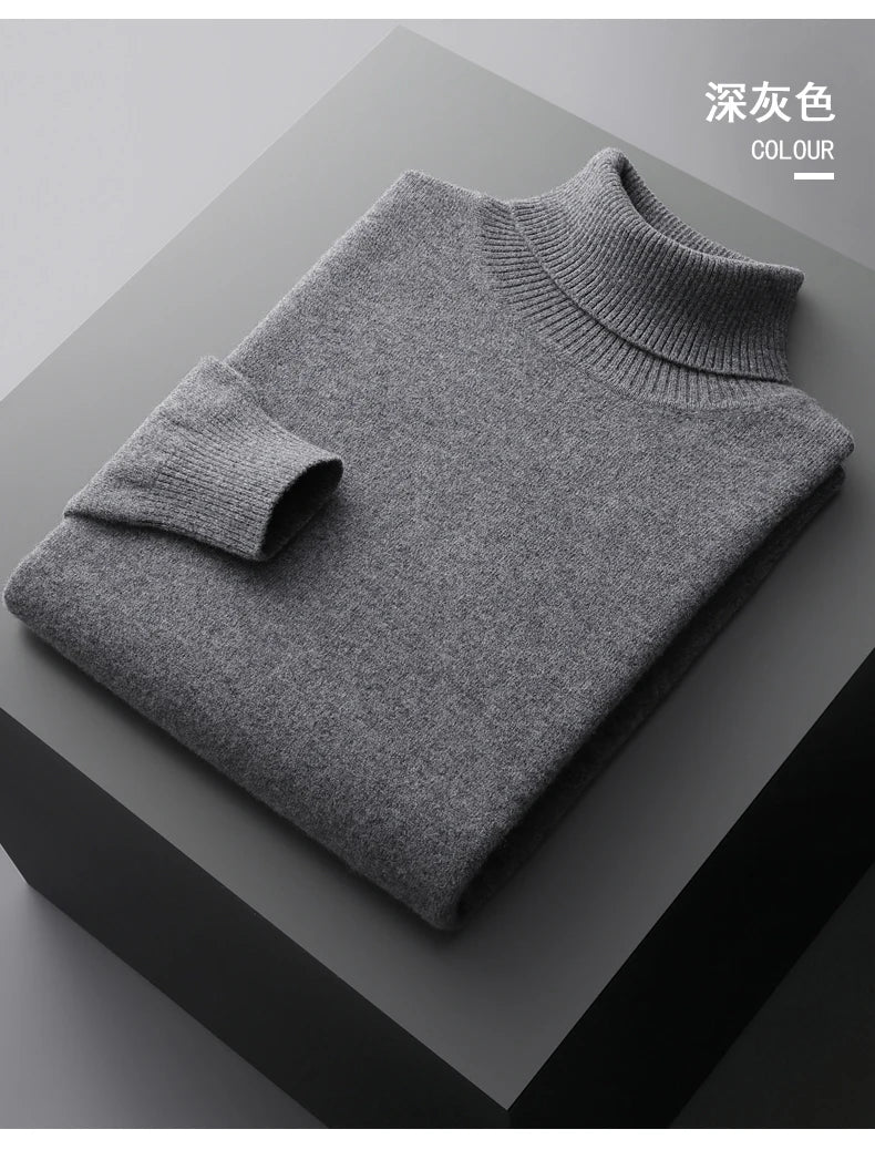 Autumn and winter new 100% merino cashmere sweater men's knitted pullover padded warm turtle neck fashion loose plus size coat