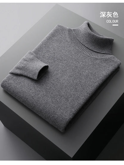 Autumn and winter new 100% merino cashmere sweater men's knitted pullover padded warm turtle neck fashion loose plus size coat