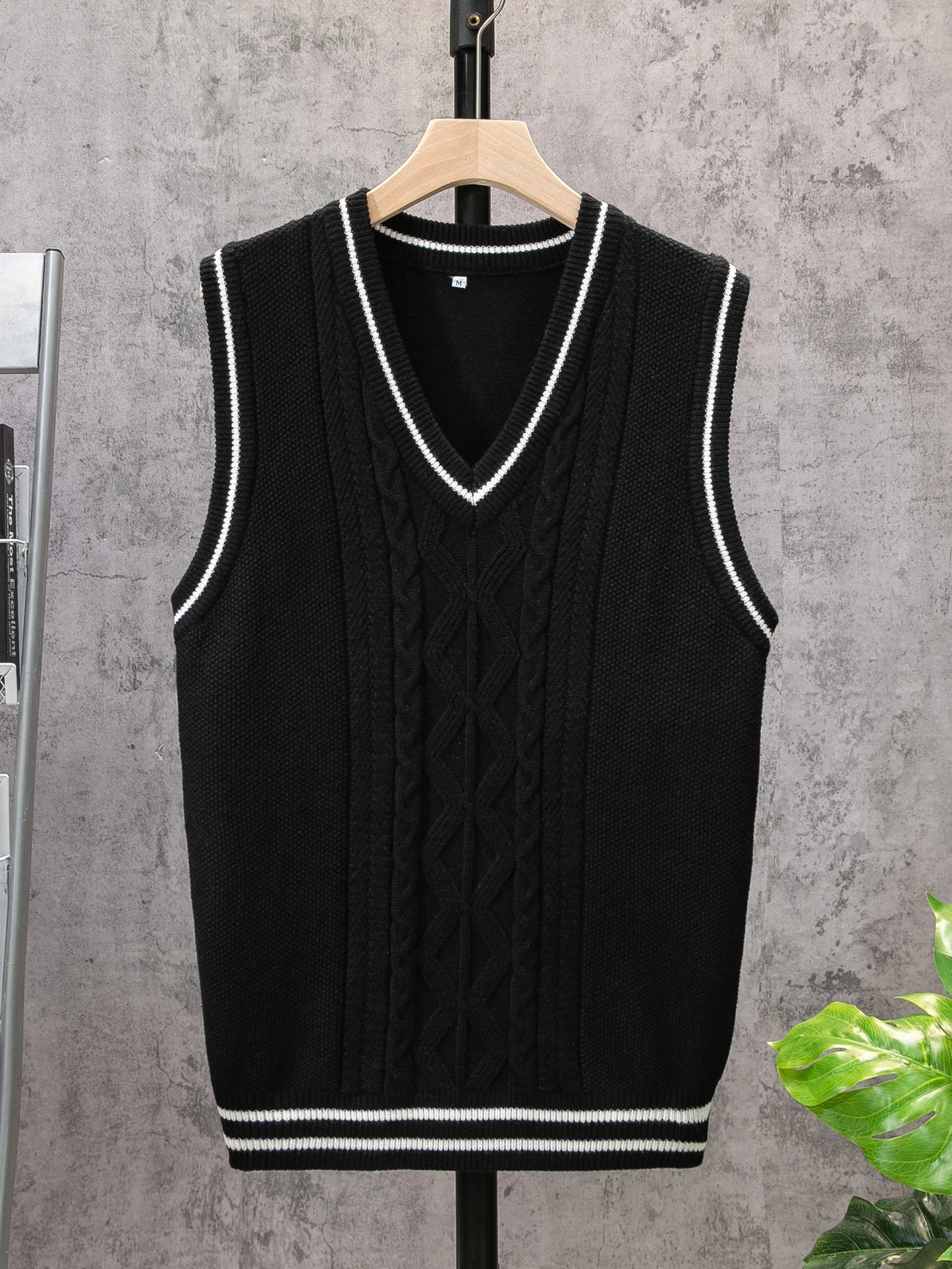 ShiSho original men's striped versatile home casual basic comfortable autumn & winter warm V-neck knitted sweater vest