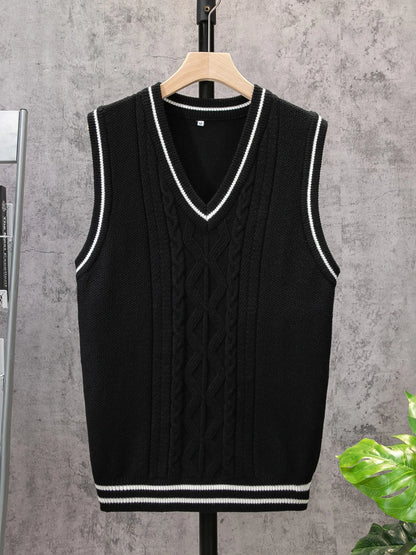 ShiSho original men's striped versatile home casual basic comfortable autumn & winter warm V-neck knitted sweater vest