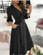 Office Women Casual Sashes A-Line Wrap Summer Dress 2025 Print Long Sleeve V-Neck Dress Pocket Elegant Midi Party Dress Vestidos