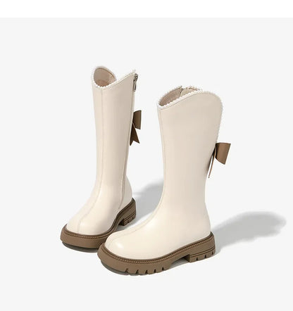 Long Boots for Girls and Children 2025 New Winter Long Leather Boots Princess Foreign Girls Plus Cashmere Shoes