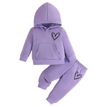 Children Hooded Tracksuits Suits 3-24M Toddler Boys Girls Clothing Suit Heart Print Sweatshirt And Sports Pants Set