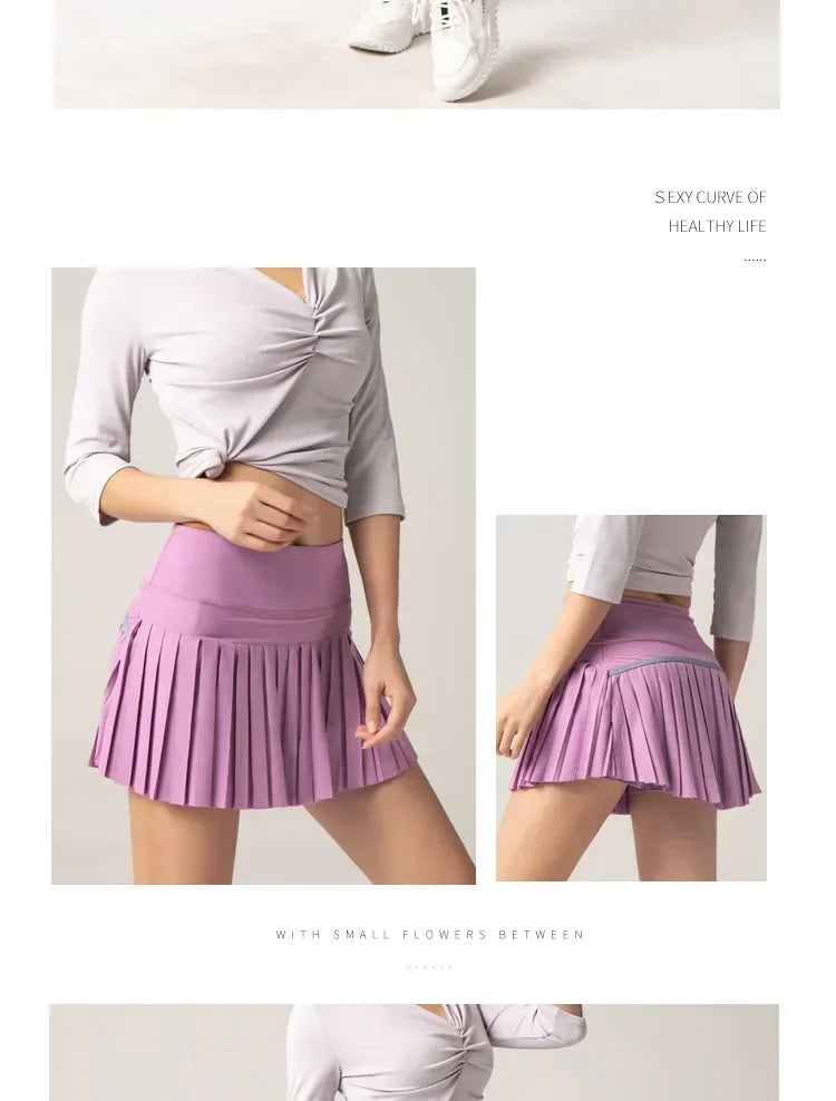 Women Tennis Skirt High Waisted Pleated Running Yoga Skirt Tennis Shorts Breathable Pleated Volleyball Shorts Hiking Shorts