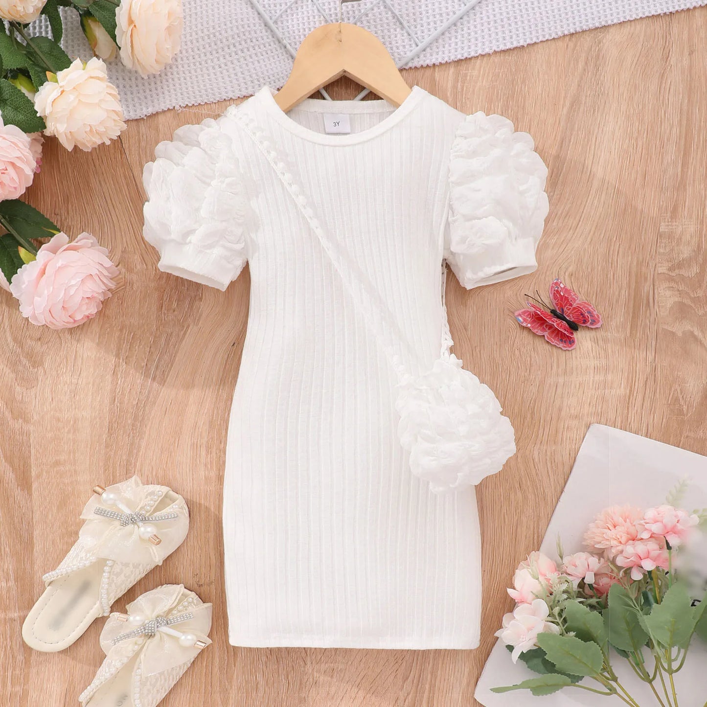 2025 Midi Dress Kids Girl Clothes Summer Short Sleeve Baby Girl Bodycon Dress Party Children Wrap Tight Dress 3 4 5 6 7 8 Years
