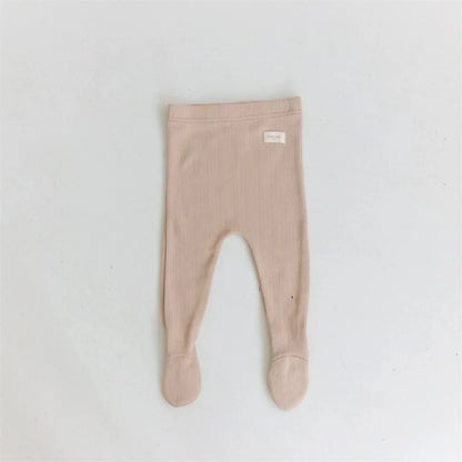 Spring Autumn Toddler Solid Bind Foot Pantyhose Boy Infant Simple Patch Leggings Girl Baby Cotton Home wear Pants Kid Trousers