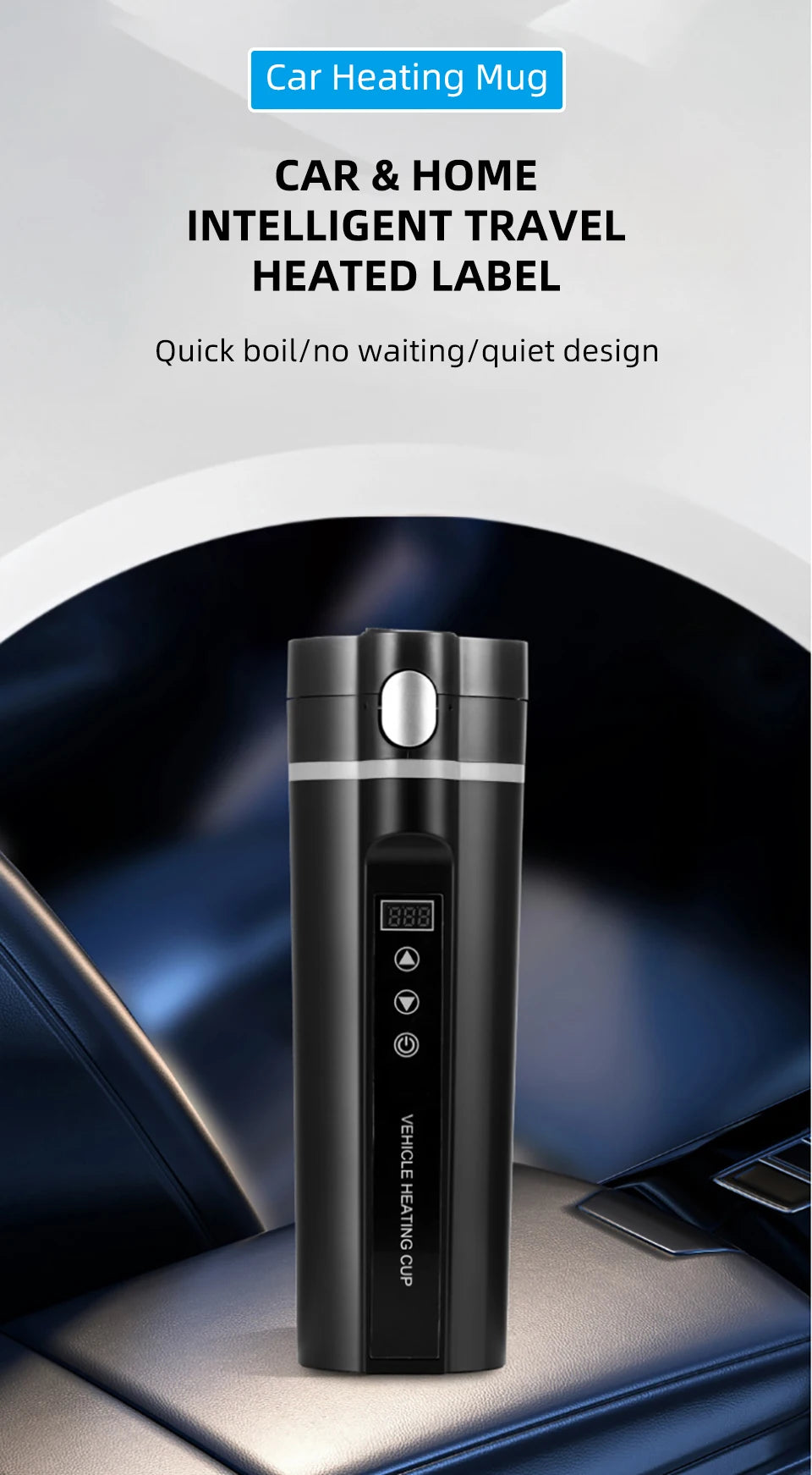 450ml Smart Car Heated Mug 12V24V Pop-up Lid Touch Screen Temperature Control Stainless Steel Portable Travel Thermal Coffee Mug