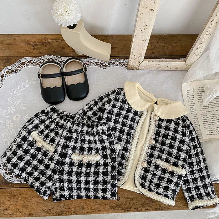 Autumn Winter Korean Style Newborn Baby Girls Clothing Set Long Sleeved Plaid Cardigan Coat+ Shorts 0-3Yrs Children Clothes Suit