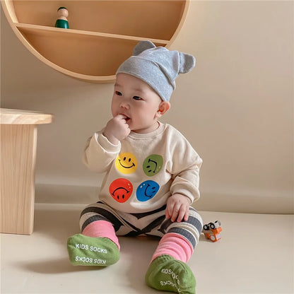 New Spring Autumn Girl Baby Fashion Striped Leggings Boy Infant Splicing Ribbed Casual Pants Newborn Cotton Trousers Kid Clothes