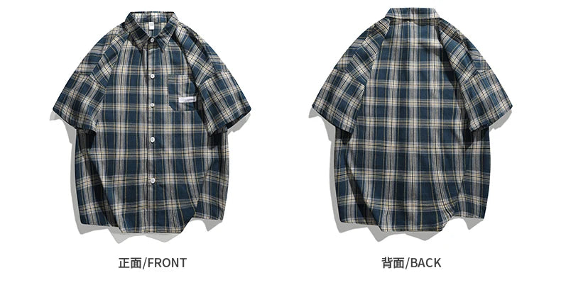 Korean Y2k Streetwear Plaid Shirt Men Shirts 2025 New Summer Fashion Chemise Homme Men's Checkered Shirts Short Sleeve Men Blouse