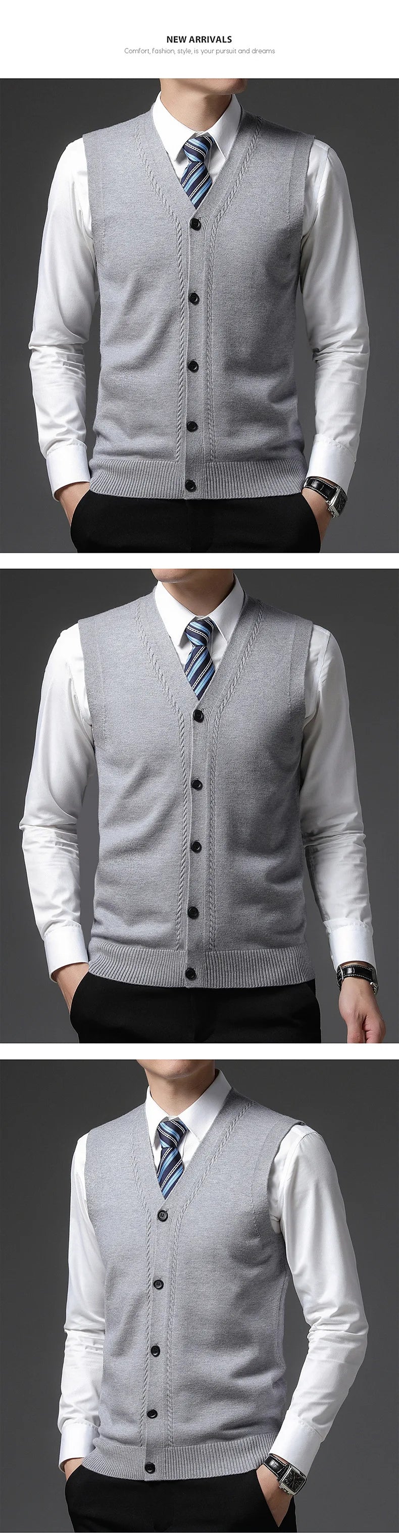 2025 Men's New Autumn and Winter Vest Young Casual Warm Knit Sleeveless Base Shirt Solid Color Jacquard Cardigan Vest