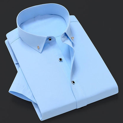White Men Business Shirt  Pure Colors Breathable Men Shirt Short Sleeve Formal Top