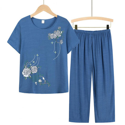 New Arrival Female Pajamas Set Sleepwear Women Cotton Print Flower Pyjamas Summer Loose Nightwear Home Large XL-4XL