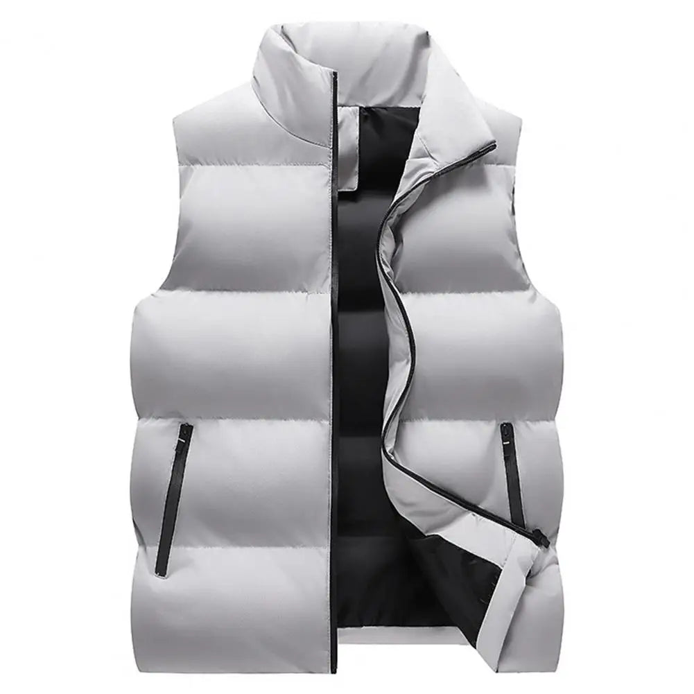 Men Waistcoat Thick Padded Cotton Vest Windproof Sleeveless Winter Outerwear Neck Zipper Cardigan Men Winter Coat