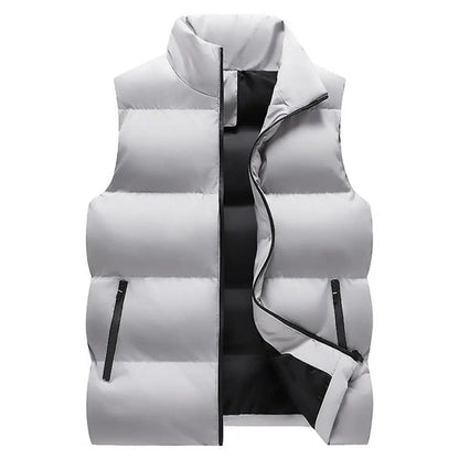 Men Waistcoat Thick Padded Cotton Vest Windproof Sleeveless Winter Outerwear Neck Zipper Cardigan Men Winter Coat