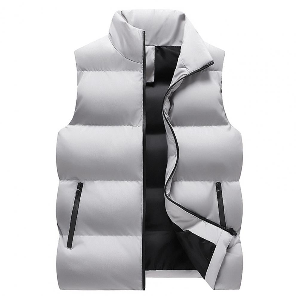 Men Waistcoat Thick Padded Cotton Vest Windproof Sleeveless Winter Outerwear Neck Zipper Cardigan Men Winter Coat