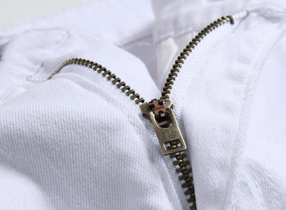 Punk Street Style Ripped Skinny Jeans Men Vintage Wash Solid Denim Trouser Men's Casual Slim Fit Pencil Denim Holes Pants 2025