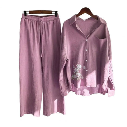 Sprind Summer Cotton Linen Women's 2 Piece Sets Outfits Printed Elegant Casual Plus Size Matching Set Women's Suit Blouse Pants