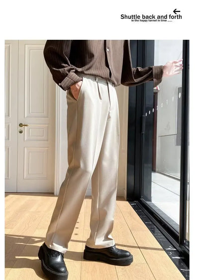 Spring Summer New Men Straight Casual Pants Korean Loose Suit Trousers Baggy White Elegant Pant Male Streetwear Y2k Men Clothing