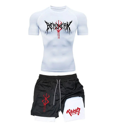 Anime Berserk Compression Set Men's Workout Gym T-shirts Breathable Running Shorts Quick Dry Sports Rash Guard Sportwear Set