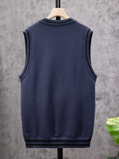 ShiSho original men's striped versatile home casual basic comfortable autumn & winter warm V-neck knitted sweater vest